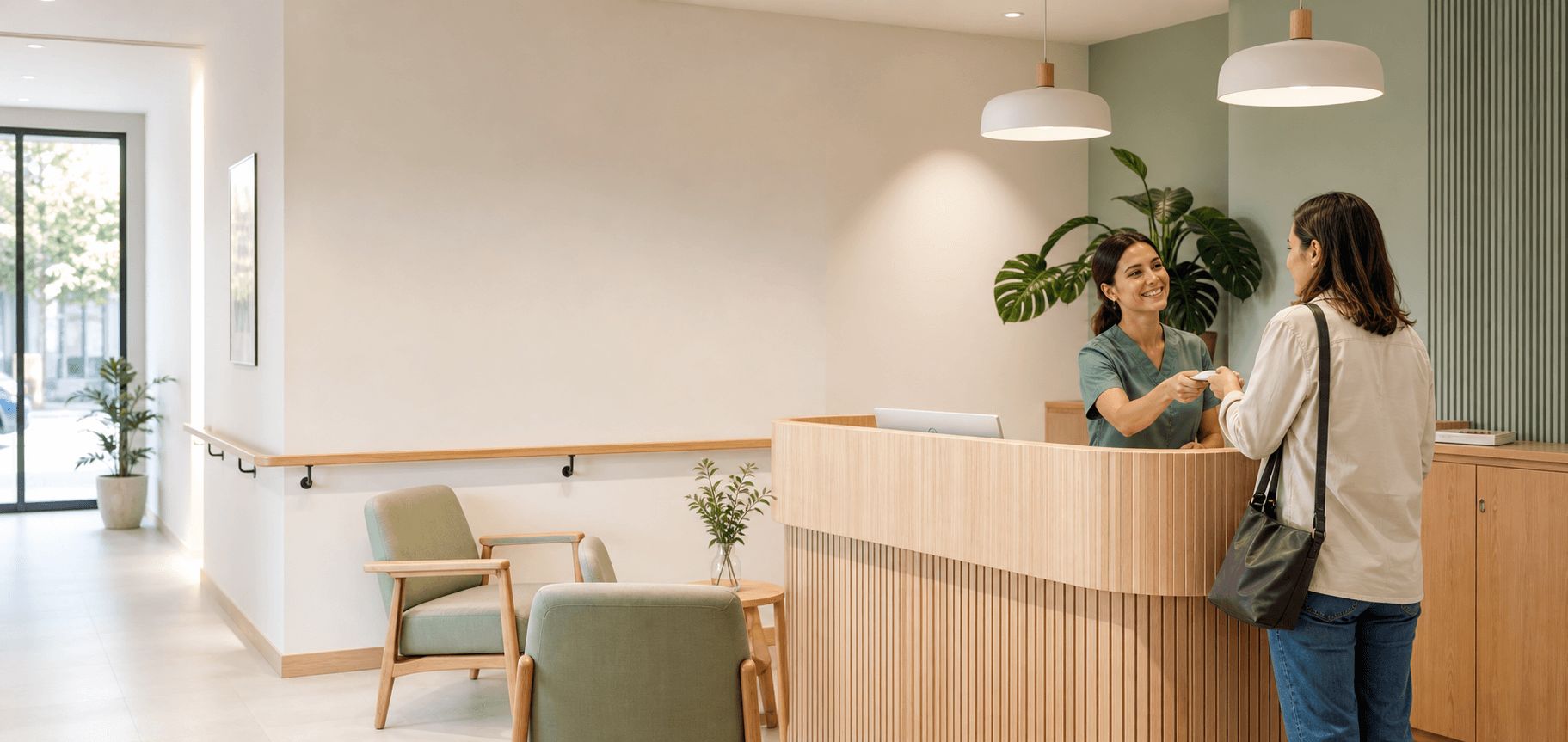 Recepción cálida de un consultorio de salud